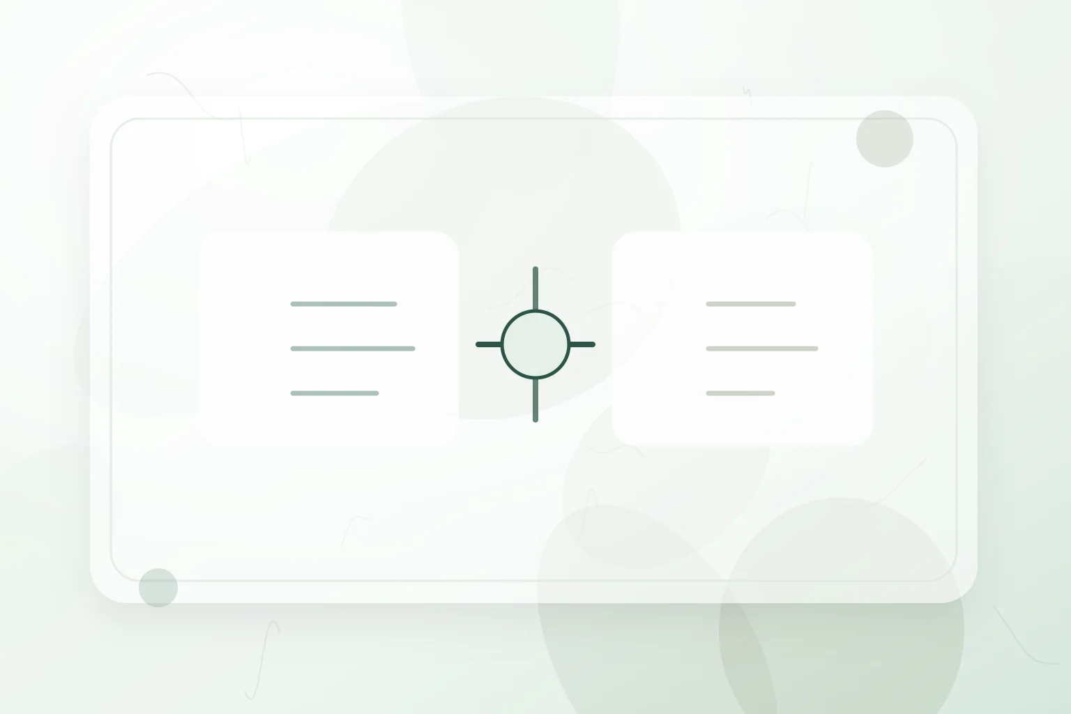 Balanced comparison panels joined by a central review point, illustrating differences between conventional and alternative medicine.